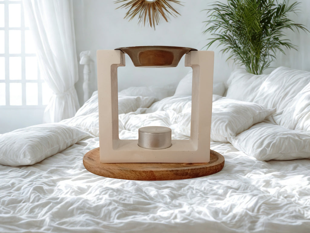 Brûle-parfum carré en plâtre avec coupelle inox FC3M Home